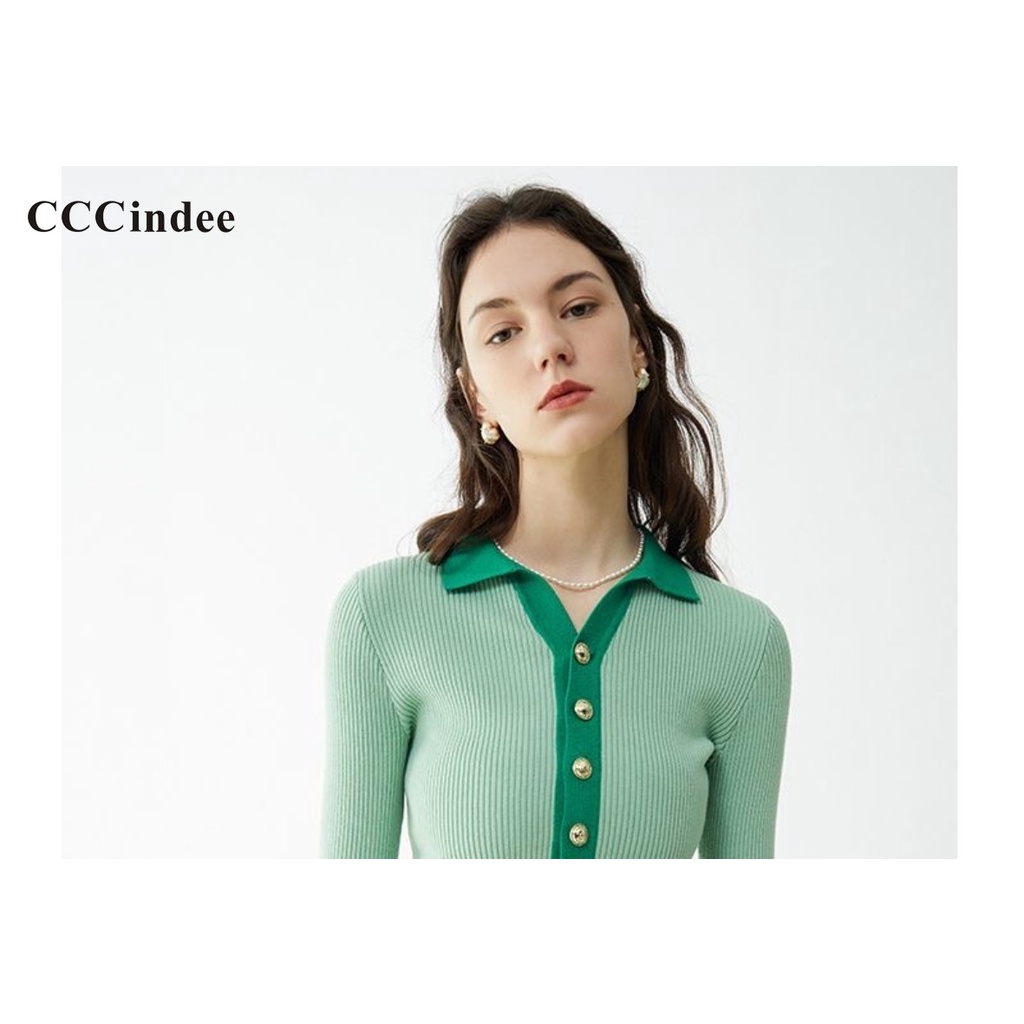 cccindee-เสื้อคาร์ดิแกนลําลอง-คอปก-แต่งกระดุม-เข้ารูป-สีตัดกัน-แฟชั่นใหม่-สําหรับผู้หญิง-2023