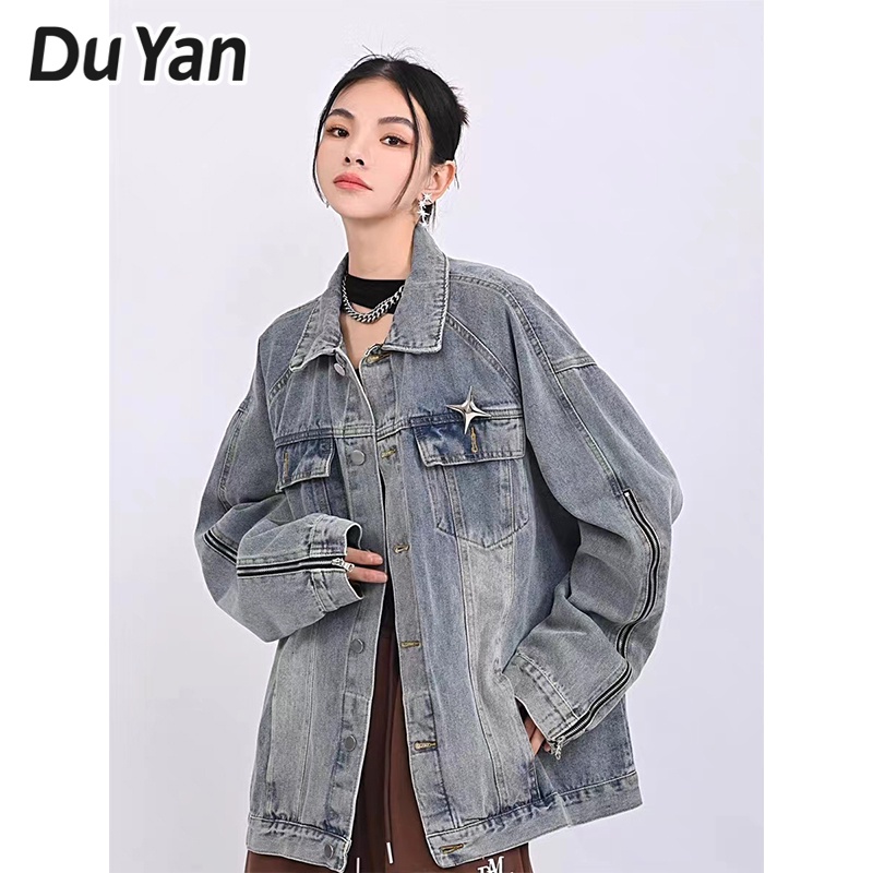 du-yan-tooling-เสื้อแจ็กเก็ตโปโล-ผ้ายีน-โอเวอร์ไซซ์-สไตล์วินเทจ-สําหรับผู้หญิง