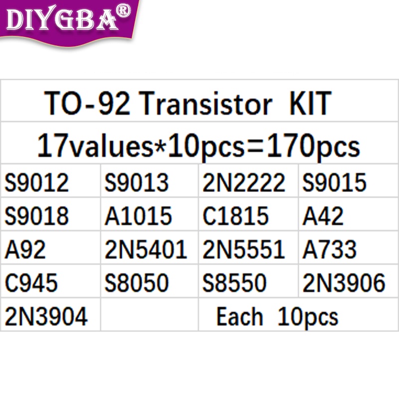 ชุดทรานซิสเตอร์-s9012-s9013-s9014-9015-9018-a1015-c1815-a42-a92-2n5401-2n5551-a733-c945-s8050-s8550-2n3906-2n3904-170-ชิ้น