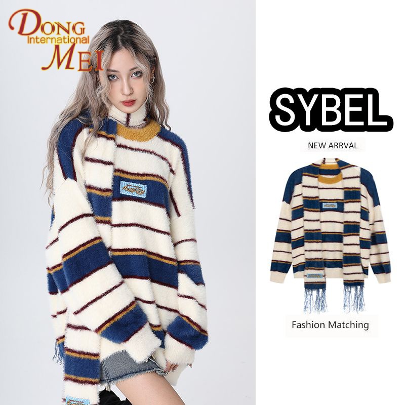 sybel-เสื้อกันหนาว-ผ้าพันคอ-ลายทาง-สไตล์ฝรั่งเศส-ย้อนยุค-แฟชั่นฤดูใบไม้ผลิ-2023