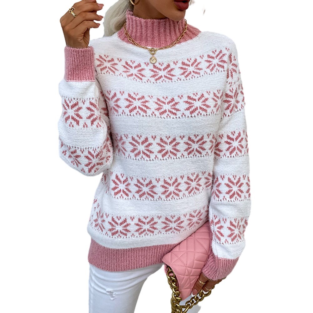 เสื้อกันหนาว-คอเต่า-ผ้าถัก-ลายเกล็ดหิมะ-คริสต์มาส-สําหรับผู้หญิง