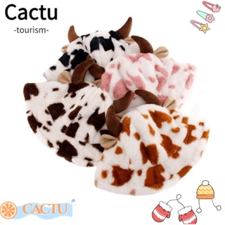 Cactu หมวกบักเก็ต หมวกชาวประมง หนา อบอุ่น ลายวัวน่ารัก กันลม ผ้ากํามะหยี่ขนนิ่ม ฤดูใบไม้ร่วง ฤดูหนาว