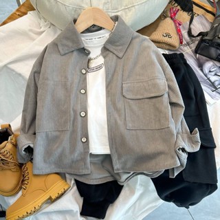 พร้อมส่ง เสื้อแจ็กเก็ตคาร์ดิแกน แขนยาว ผ้าลูกฟูก สไตล์เกาหลี ญี่ปุ่น ฤดูใบไม้ร่วง สําหรับเด็กผู้ชาย และเด็กผู้หญิง 2023