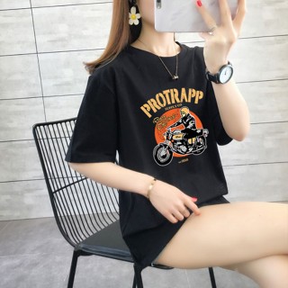 เสื้อยืดคอกลม แขนสั้น ผ้าฝ้าย 100% พิมพ์ลายอัศวิน ทรงหลวม โอเวอร์ไซซ์ แฟชั่นฤดูร้อน สําหรับผู้หญิง (ไซซ์: S-3XL)