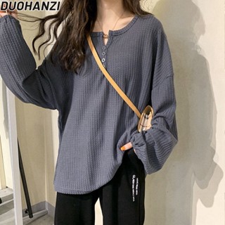 Duohanzi เสื้อยืดแขนยาว ทรงหลวม กันแดด เข้ากับทุกการแต่งกาย สไตล์เกาหลี ฮ่องกง