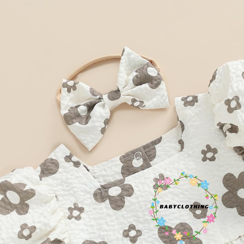babyclothes-ชุดจั๊มสูทรอมเปอร์-แขนสั้น-แขนพัฟ-พิมพ์ลายดอกไม้-พร้อมที่คาดผม-สําหรับเด็กทารกแรกเกิดผู้หญิง