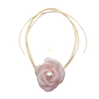 Flgo Camellia สร้อยคอโชคเกอร์ เชือกเทียน สีขาว ลายดอกไม้ สีชมพู สไตล์โกธิค สําหรับผู้หญิง เจ้าสาว งานแต่งงาน เทศกาล ฤดูร้อน