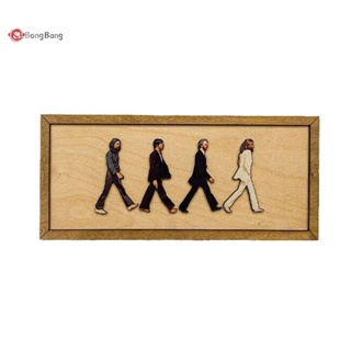 Abongbang ภาพจิตรกรรมฝาผนัง กรอบไม้ ลาย The Beatles Abbey Road สําหรับตกแต่งบ้าน สํานักงาน
