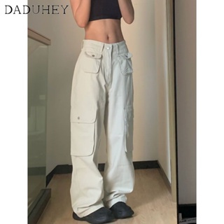 DaDuHey🎈 Women American Style Retro Casual Wide-Leg Overalls Hot Girl Fashion Casual High Waist Slimming Mop Cargo Pants