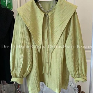 Large size 300kg tea break French doll collar cotton shirt top womens slightly fat design niche shirt