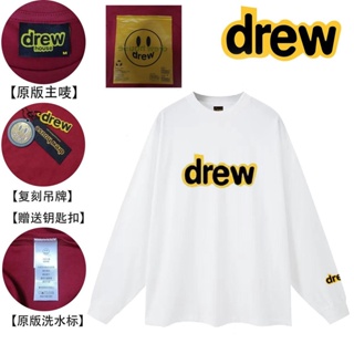 A3 [Drew ฉบับเจ้าหน้าที่] หน้ายิ้ม เสื้อยืดแขนยาวลายพิมพ์ลายดอกไม้ กางเกงขายาวลายนักเรียน bf ฮิปสเตอร์สําหรับคู่รัก