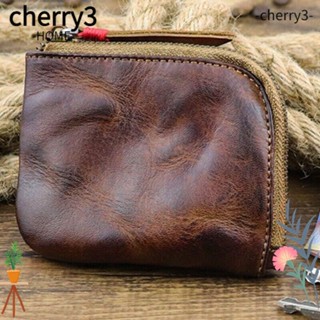 Cherry3 กระเป๋าสตางค์หนัง มีซิป สไตล์วินเทจ แฮนด์เมด หลายสี สําหรับใส่เหรียญ กุญแจ บัตร สําหรับผู้หญิง และผู้ชาย