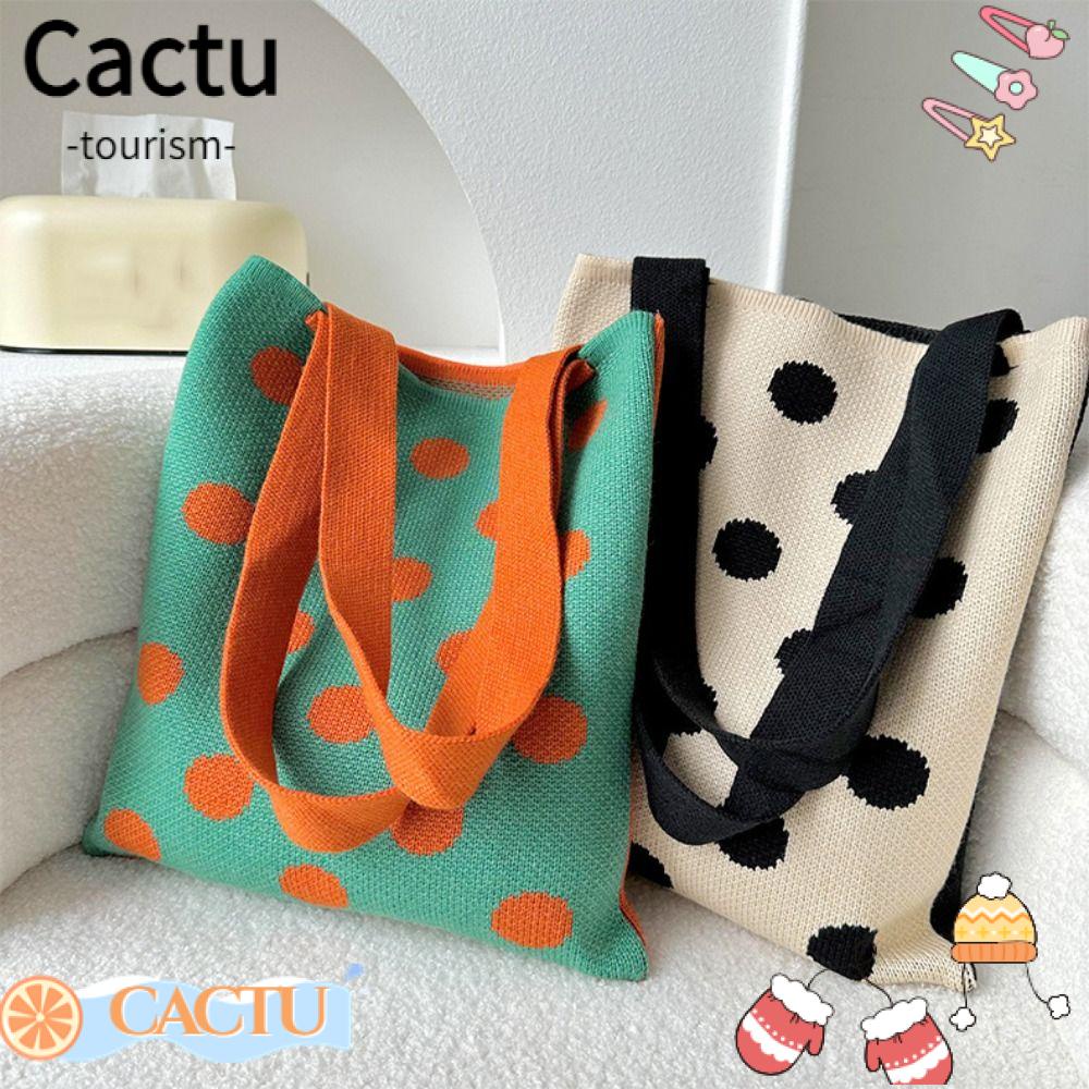 cactu-กระเป๋าถือ-ผ้าถักนิตติ้ง-ความจุสูง-ลายจุด-สําหรับผู้หญิง