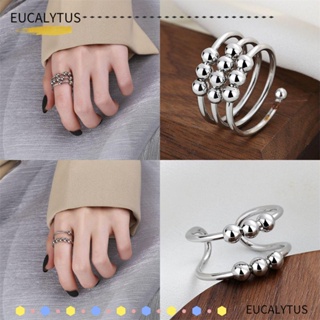 Eutus แหวนลูกปัด ทรงเรขาคณิต ปรับได้ สีเงิน