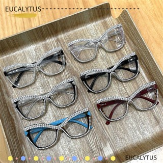 Eutus กรอบแว่นตา ประดับเพชรคริสตัล พลอยเทียม รูปตาแมว สไตล์เรโทร สําหรับผู้หญิง