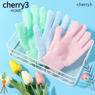 Cherry3 ถุงมืออาบน้ํา ยืดหยุ่นสูง ห้านิ้ว สําหรับขัดผิว สปา ขจัดผิวที่ตายแล้ว