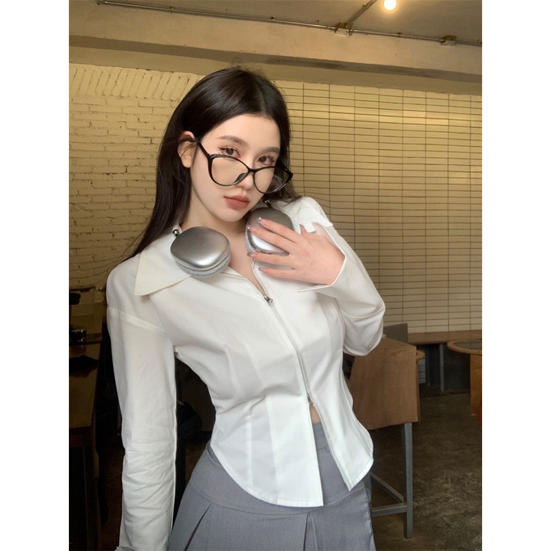 เสื้อเชิ้ตแขนยาว-คอปก-ทรงสลิมฟิต-สีขาว-แฟชั่นฤดูใบไม้ผลิ-และฤดูใบไม้ร่วง-สําหรับผู้หญิง