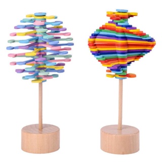  Wood rotating spiral lollipop decompression toy gradient effect Childrens toys release pressure