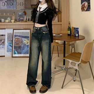 DaDuHey🎈 New American Retro High Waist Jeans Women Straight Loose High Waist Slimming Wide Leg Mop Pants
