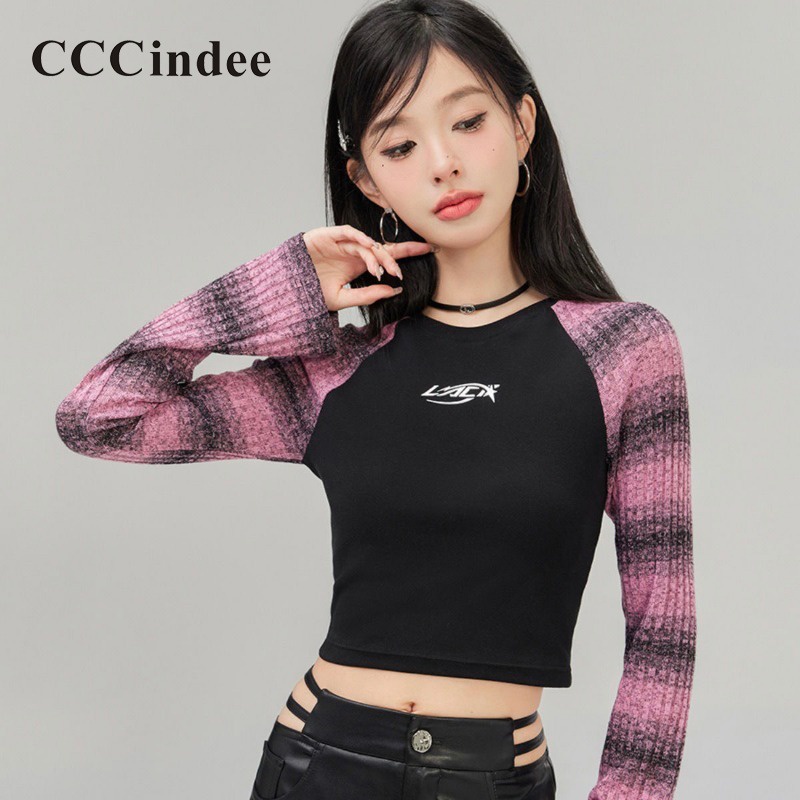 cccindee-ใหม่-เสื้อยืดลําลอง-แขนยาว-คอกลม-เข้ารูป-สีตัดกัน-แฟชั่นสําหรับสตรี-2023-2023