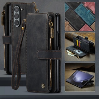 เคสโทรศัพท์มือถือหนัง ฝาพับ พร้อมช่องใส่บัตร มีซิป สําหรับ Samsung Galaxy Z Fold 5 4 3 5G Z Fold3 Fold4 Fold5