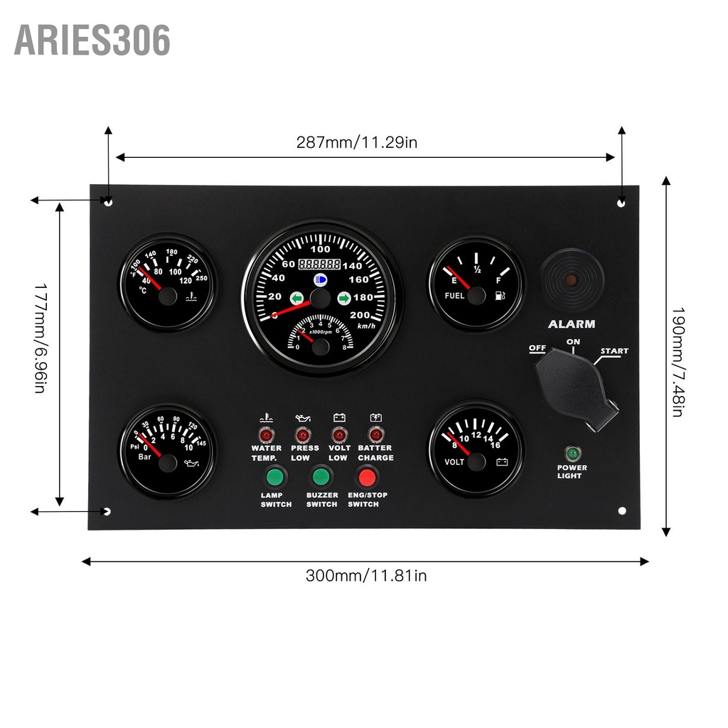 aries306-แผงหน้าปัดทางทะเลพร้อมไฟแบ็คไลท์สีแดงและไฟแสดงการบังคับเลี้ยว-ระดับน้ำมัน-อุณหภูมิน้ำ