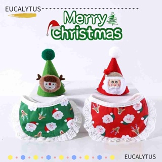 Eutus หมวกบันดานา ลายคริสต์มาสน่ารัก ซักทําความสะอาดได้ สําหรับสัตว์เลี้ยง สุนัข