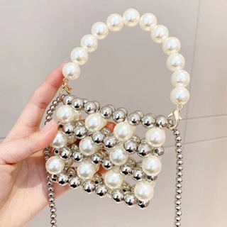 Hot Sale# Internet red pearl bag womens bag 2022 new fashion simple shoulder handbag niche handmade crossbody chain bag 8.26Li