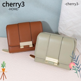 Cherry3 กระเป๋าสตางค์หนัง ใบสั้น มีซิป ขนาดเล็ก จุของได้เยอะ สีพื้น สําหรับผู้หญิง