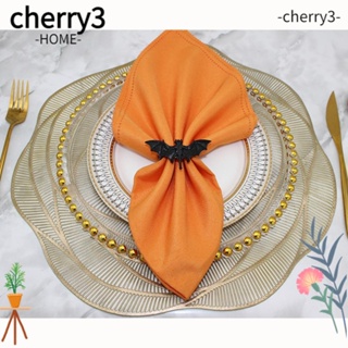 Cherry3 แหวนรัดผ้าเช็ดปาก โลหะผสม สไตล์โมเดิร์น ทนทาน สีดํา สําหรับตกแต่งโต๊ะอาหาร ปาร์ตี้ฮาโลวีน 6 ชิ้น