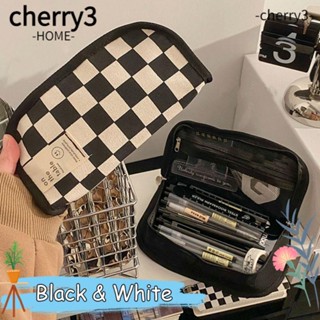 Cherry3 กระเป๋าดินสอ ขนาดใหญ่ จุของได้เยอะ แบบพกพา ลายกระดานหมากรุก สําหรับเด็กผู้หญิง