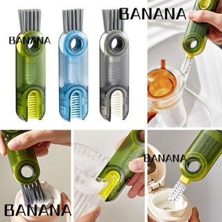 Banana1 แปรงทําความสะอาดฝาแก้ว ด้ามจับยาว อเนกประสงค์ สีฟ้า สีเขียว สีเทา สําหรับครัวเรือน 2 ชิ้น