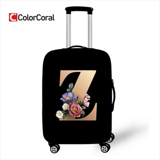 Colorcoral ผ้าคลุมกระเป๋าเดินทาง ผ้าคลุมกระเป๋าเดินทาง พิมพ์ลายตัวอักษร ดอกไม้ กันฝุ่น แบบยืดหยุ่น อุปกรณ์เสริมสําหรับเดินทาง