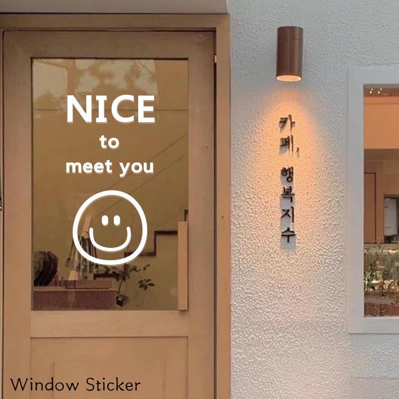 สติกเกอร์-ลายหน้ายิ้ม-nice-to-meet-you-ป้องกันการชน-สําหรับติดตกแต่งกระจก-ประตู-หน้าต่าง-ร้านค้า-ร้านชานม
