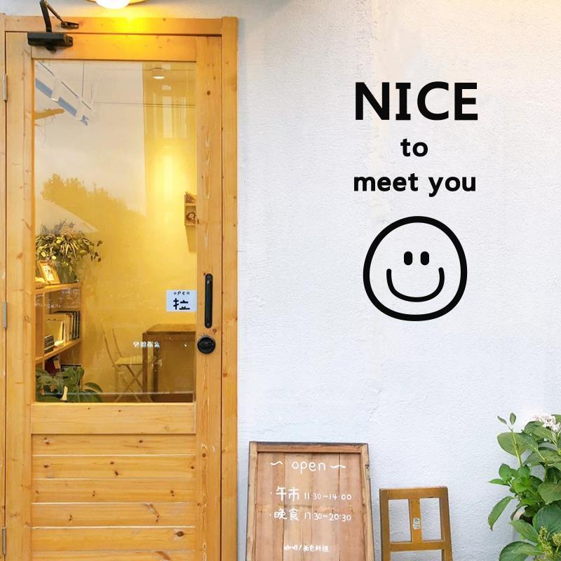 สติกเกอร์-ลายหน้ายิ้ม-nice-to-meet-you-ป้องกันการชน-สําหรับติดตกแต่งกระจก-ประตู-หน้าต่าง-ร้านค้า-ร้านชานม