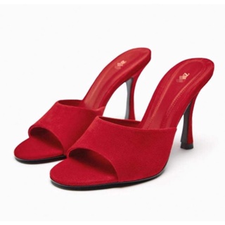 รองเท้าส้นสูง หนังนิ่ม สีแดง แฟชั่นฤดูใบไม้ผลิ สําหรับผู้หญิง