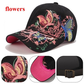 Flowers หมวกเบสบอล ปักลายผีเสื้อ ปักเลื่อม สไตล์เกาหลี สําหรับผู้หญิง