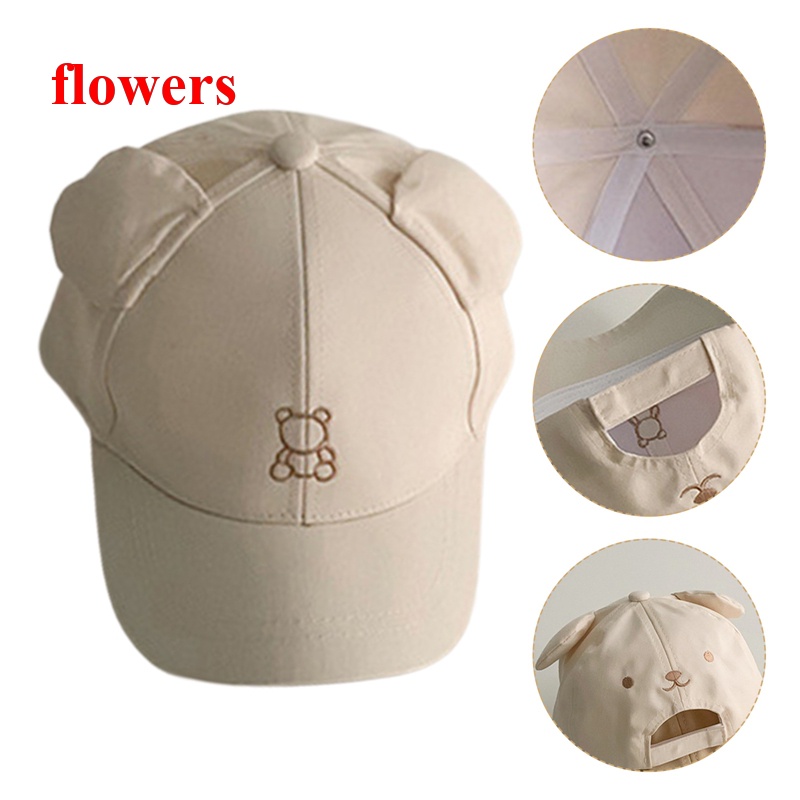 flowers-หมวกเบสบอล-หมวกแก๊ป-หมวกบังแดด-หมวกหางม้า-รูปหมีน่ารัก-แฟชั่นฤดูใบไม้ผลิ-ฤดูร้อน-สําหรับเด็ก