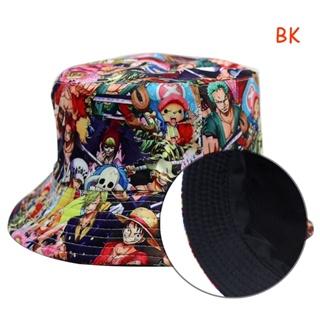 Bk ใหม่ หมวกบักเก็ต ผ้าฝ้าย พิมพ์ลายอนิเมะ One Piece กันแดด เหมาะกับชาวประมงกลางแจ้ง สําหรับผู้ชาย และผู้หญิง