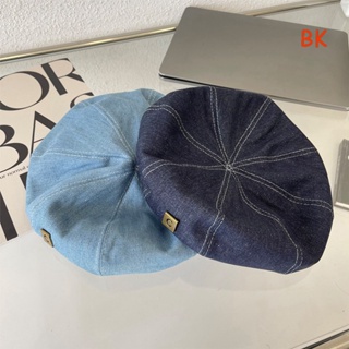 Bk หมวกเบเร่ต์ ผ้ายีน สไตล์เรโทร สีฟ้า สําหรับผู้หญิง ใส่กลางแจ้ง