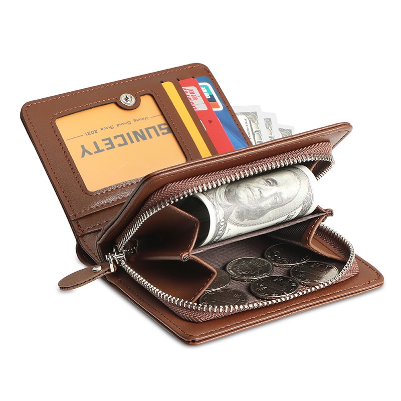 กระเป๋าสตางค์-ใบสั้น-แต่งซิป-สามารถใส่บัตรได้-สไตล์นักธุรกิจ-สําหรับผู้ชาย
