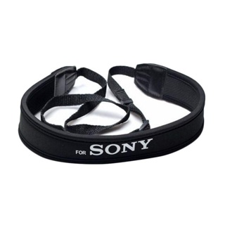 สายคล้องกล้องผ่อนแรง โซนี่  For Sonyแบบนิ่ม สายดำ/อักษรขาว