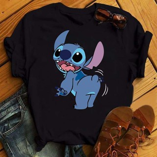 เสื้อยืดแขนสั้นลําลอง คอกลม พิมพ์ลาย Stitch แฟชั่นฤดูร้อน สไตล์สตรีท สําหรับสตรี