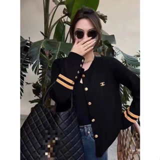 ZNBM CEL 23 autumn and winter New letter embroidery logo slim knit cardigan sleeves decorative stitching four-button knitting