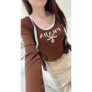 1Q3I PRA * A 23 autumn and winter New triangle letter printed logo decorative vest small cardigan two-piece set fashionable all-match