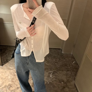 RTIY PRA * A 23 autumn and winter new hand sewing triangle bamboo stick weimian shoulder cardigan bottoming shirt womens casual fashion all-match