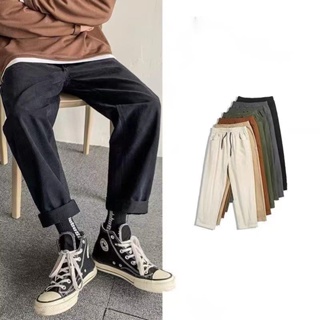 กางเกงผู้ชาย กางเกงกีฬาลําลอง ผ้าลูกฟูก แบบแห้งเร็ว ทรงตรง แฟชั่นฤดูร้อน สไตล์เกาหลี สําหรับผู้ชาย กางเกงขายาวผู้ชาย