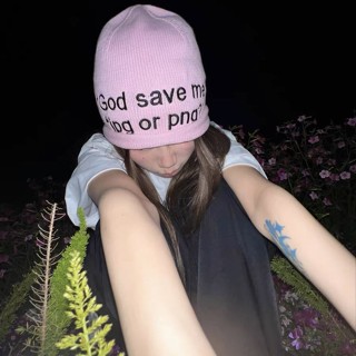 หมวกถัก ผ้าวูล ปักลาย God Save Me แฟชั่นฤดูใบไม้ร่วง สไตล์ฮิปฮอป สําหรับผู้หญิง