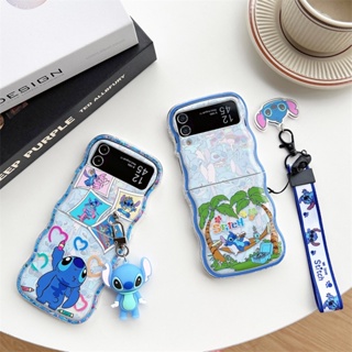 เคสโทรศัพท์มือถือ TPU แบบใส ลายการ์ตูน Stitch มีสายคล้อง สําหรับ Samsung Galaxy Z Flip 5 4 3 5G