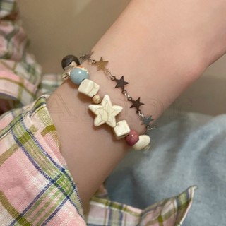 เครื่องประดับ กําไลข้อมือ ประดับลูกปัด ไข่มุก รูปดาวห้าแฉก สีครีม เข้ากับทุกชุด สไตล์เกาหลี แฟชั่นวินเทจ สําหรับผู้หญิง